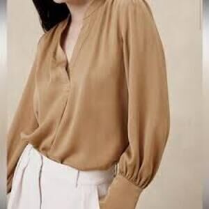 Banana Republic Tan Afternoon Latte Volume Sleeve Blouse Women's M